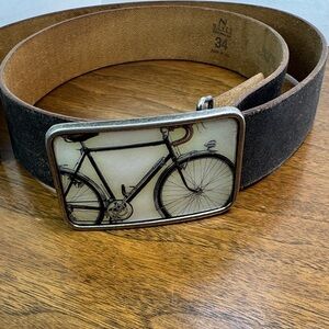 Neves Thick Dark Leather Belt w/ Bicycle Buckle, sz 34